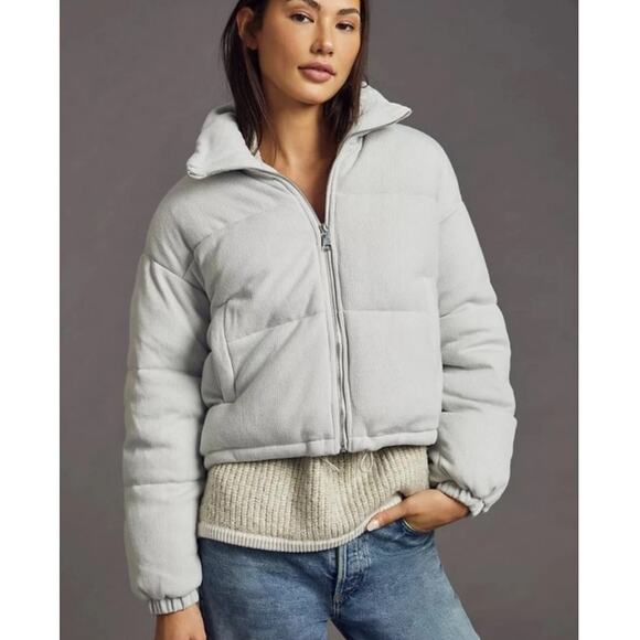 Anthropologie Bagatelle NYC Zip Up Puffer Jacket Size Large in Light Grey - Picture 7 of 7